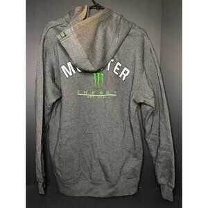 Vtg Monster Energy Mens L Gray Full Zip Hoodie Sweatshirt Logo Y2K